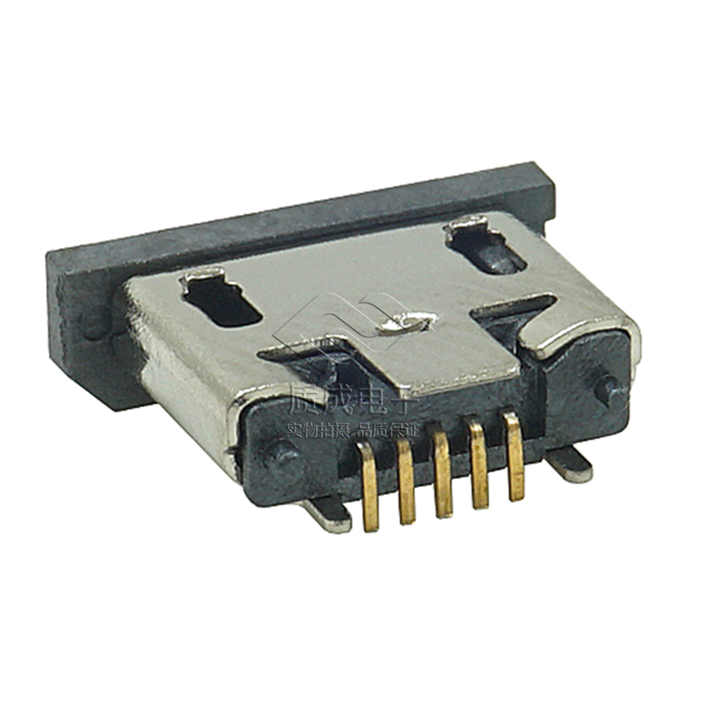 MICRO USB BF立式180度SMT贴板无边三脚有柱平口带防尘盖
