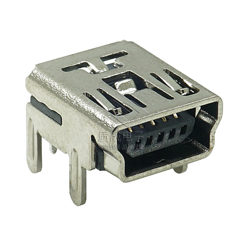 MINI USB 5P 180度插板 四脚加长6.7 DIP MINI 90度母座